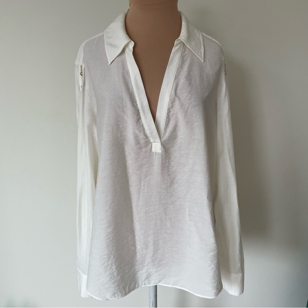 Jonathan Simkhai Stormy Beaded Ivory V-Neck Collar Long Sleeve Coverup Top NWT M - Picture 6 of 12